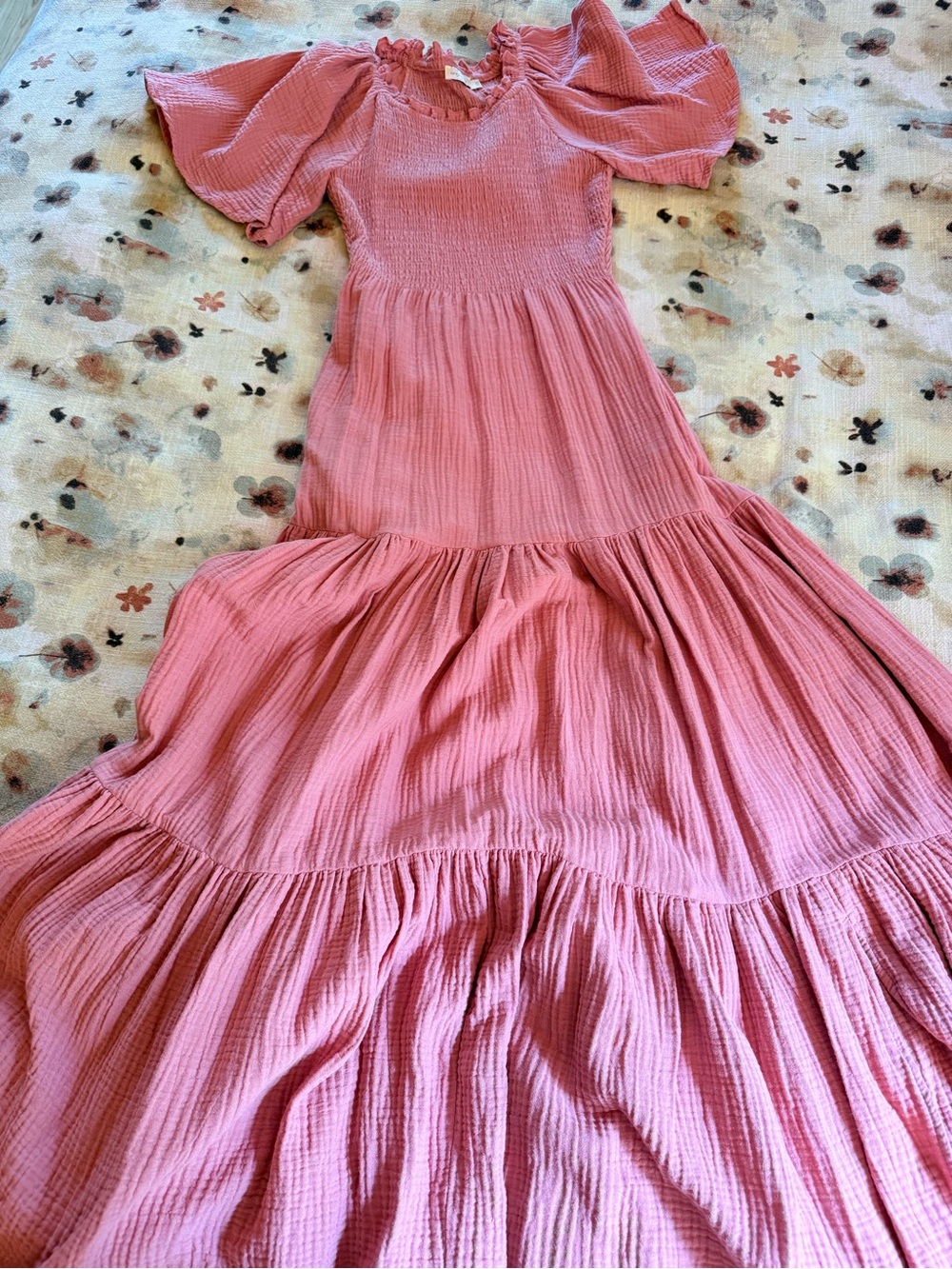 Ivy City Pink Tiered Maxi Dress with Puff Sleeves